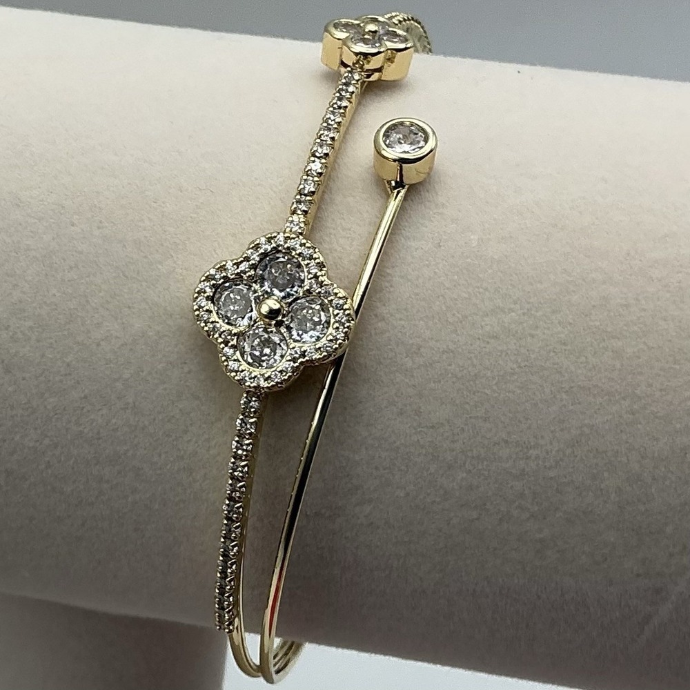Adina Eden Waterproof Gold Tone Clover CZ Open Cuff Bracelet NIB